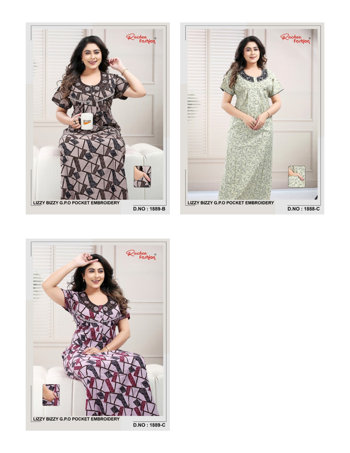 Lizzy Bizzy Gpo 0512 Ruchee Fashion Night Gowns Wholesaler