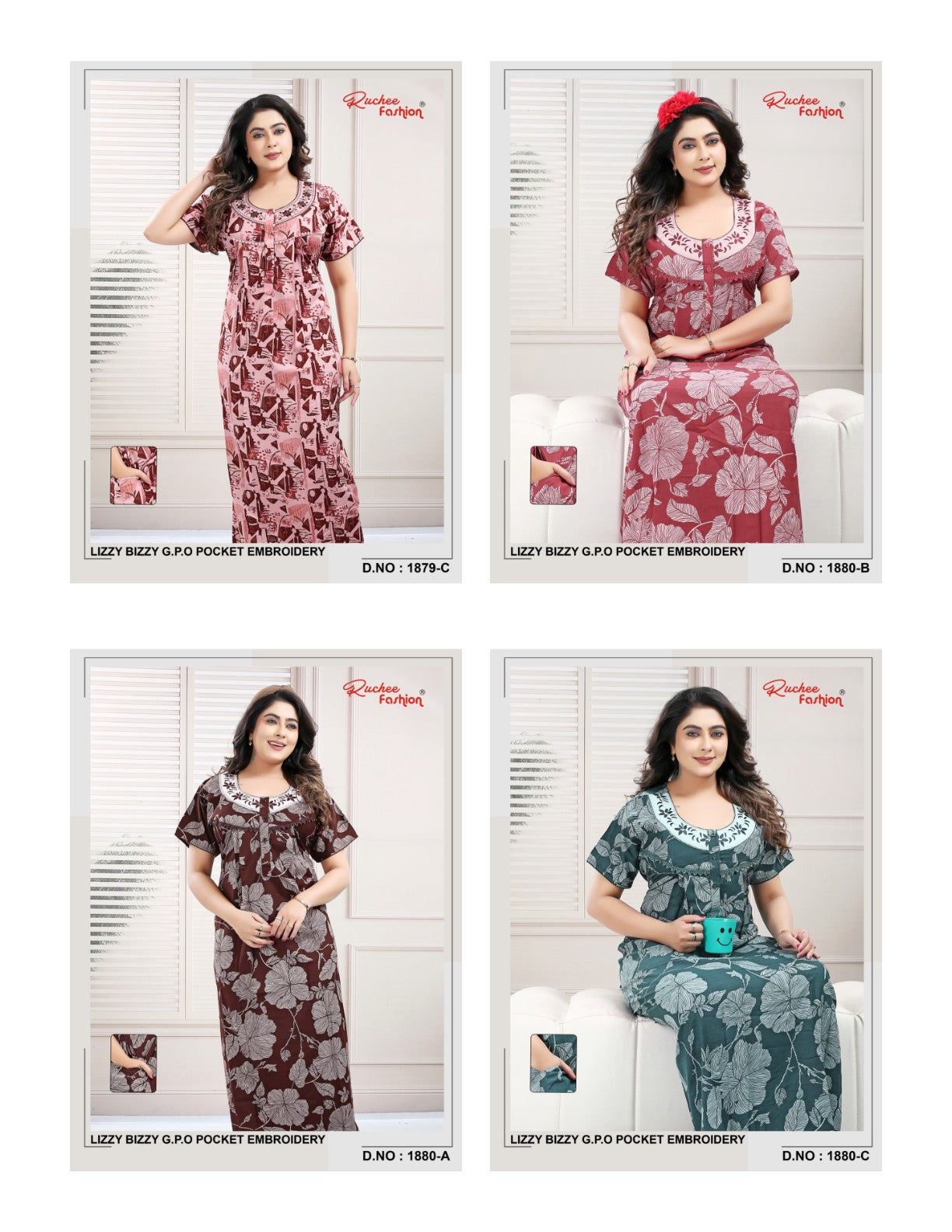 Lizzy Bizzy Gpo 0512 Ruchee Fashion Night Gowns Wholesaler