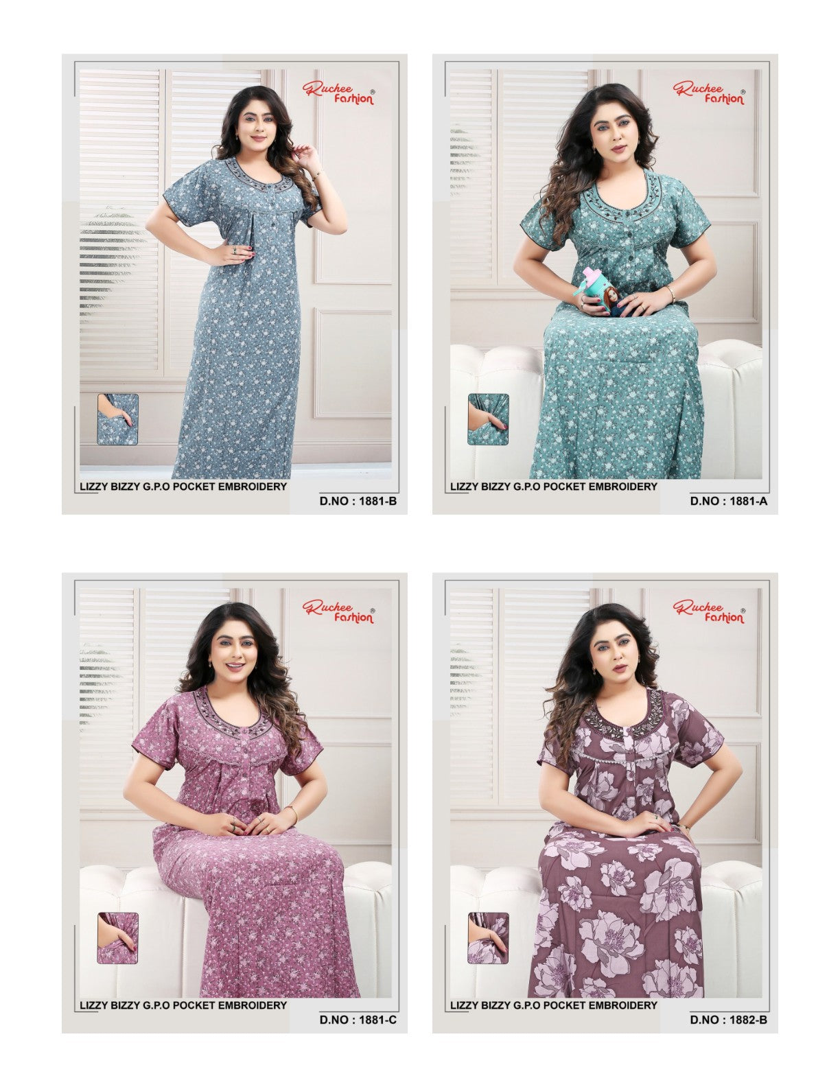 Lizzy Bizzy Gpo 0512 Ruchee Fashion Night Gowns Wholesaler