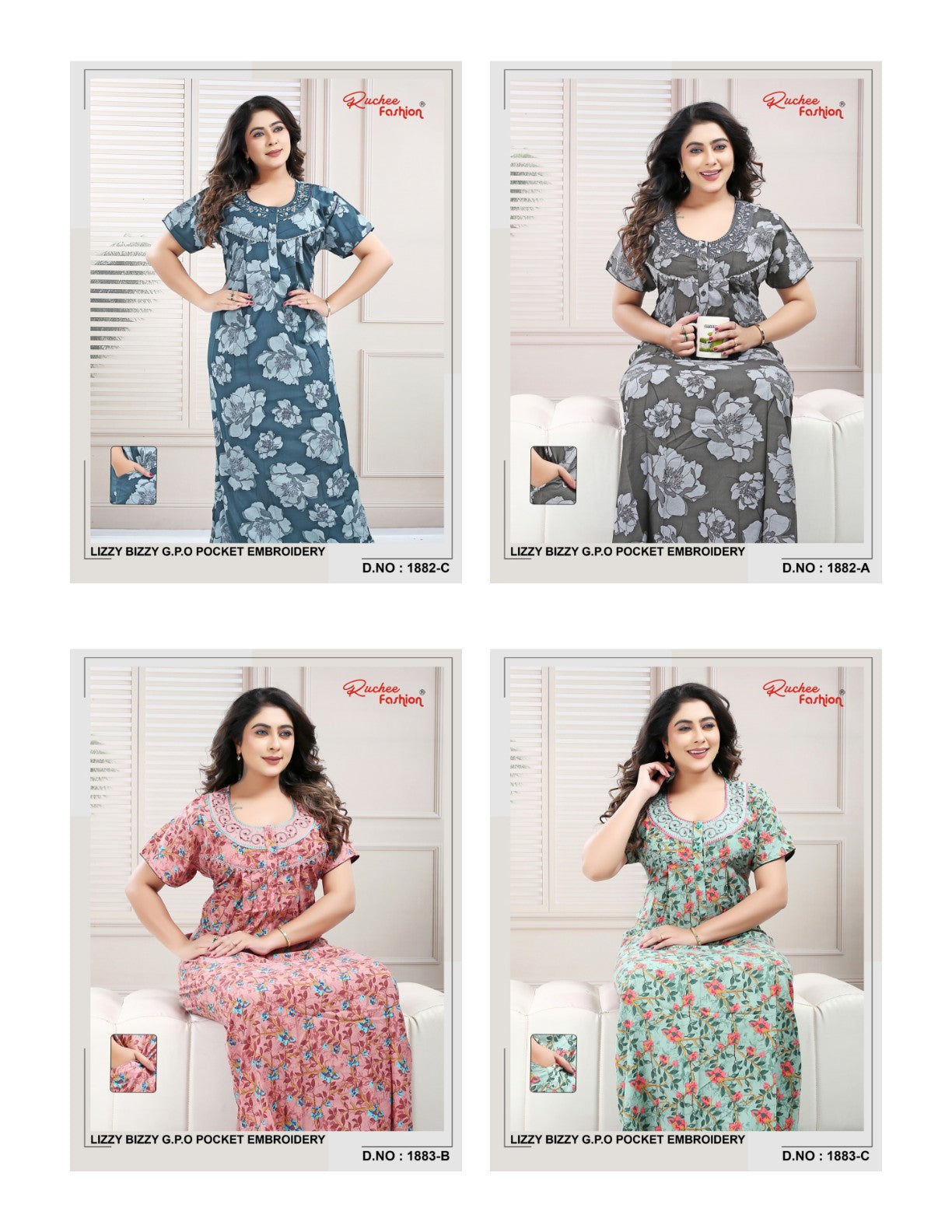 Lizzy Bizzy Gpo 0512 Ruchee Fashion Night Gowns Wholesaler