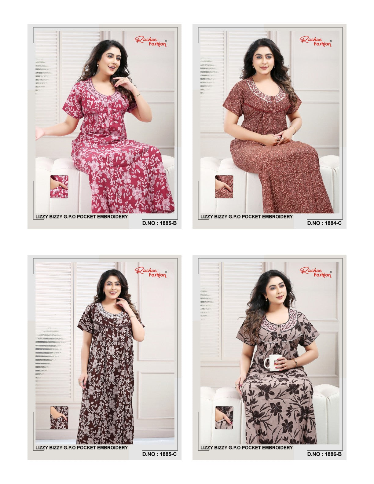 Lizzy Bizzy Gpo 0512 Ruchee Fashion Night Gowns Wholesaler