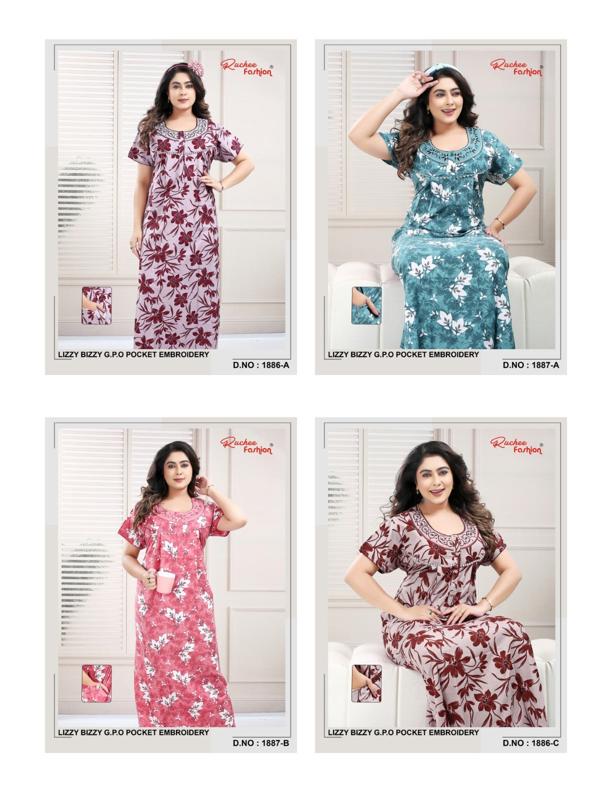 Lizzy Bizzy Gpo 0512 Ruchee Fashion Night Gowns Wholesaler