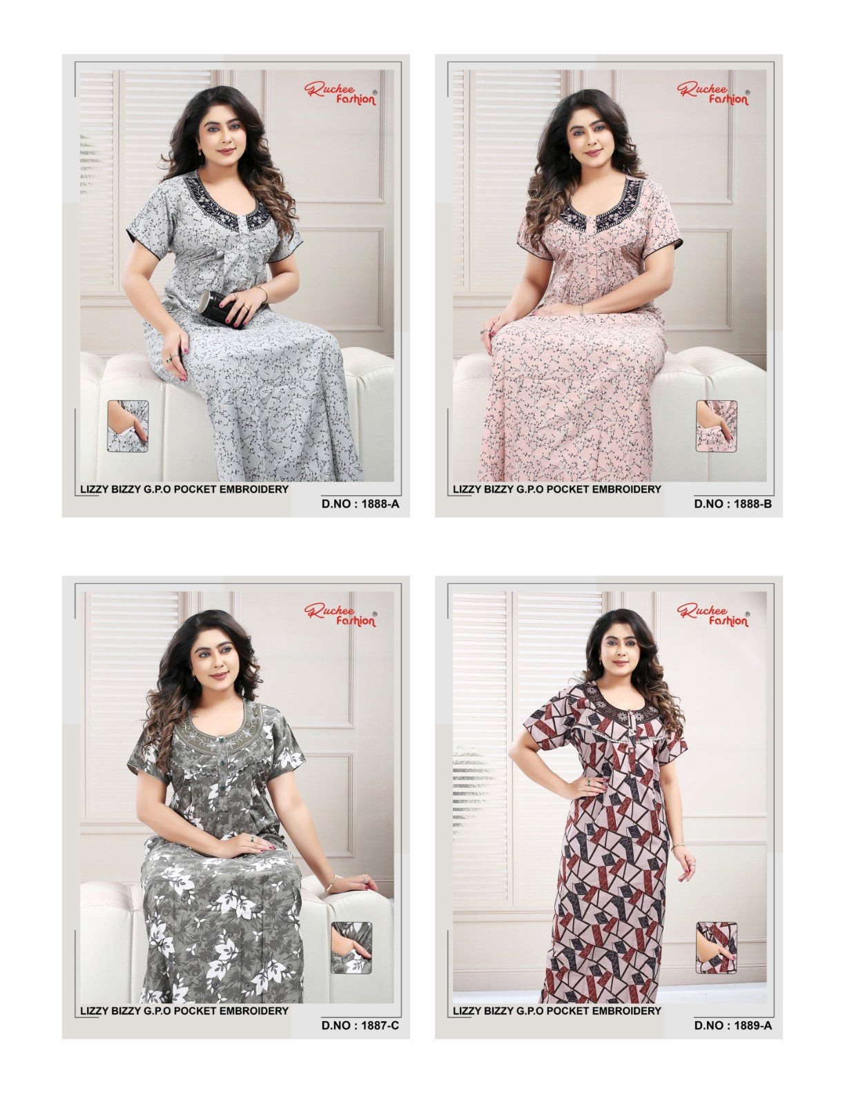 Lizzy Bizzy Gpo 0512 Ruchee Fashion Night Gowns Wholesaler