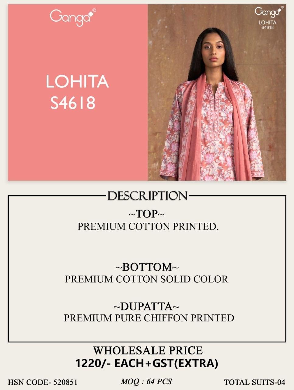 Lohita 4618 Ganga Cotton Pant Style Suits Exporter Gujarat