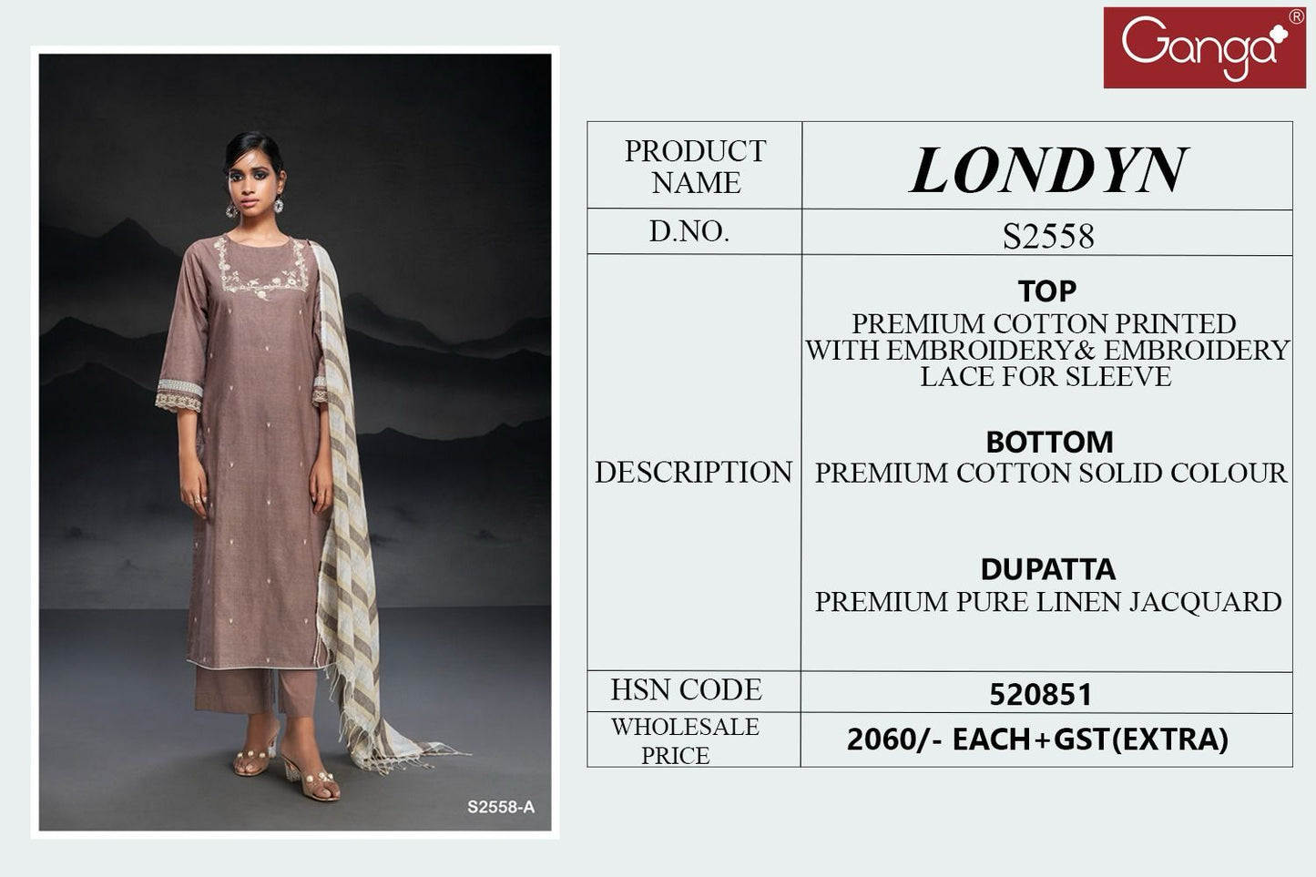 Londyn 2558 Ganga Premium Cotton Plazzo Style Suits Supplier Gujarat