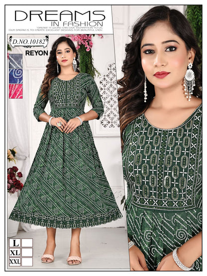 Long Ghera 1807 Mmc Reyon Anarkali Kurtis Manufacturer