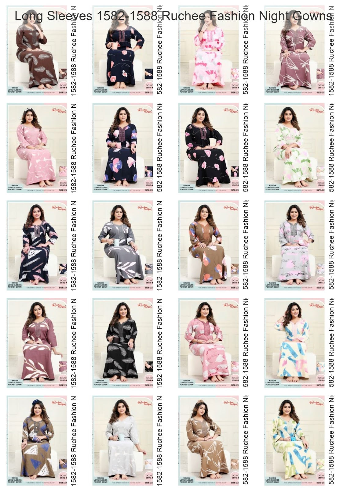 Long Sleeves 1582-1588 Ruchee Fashion Rayon Night Gowns Wholesaler Gujarat