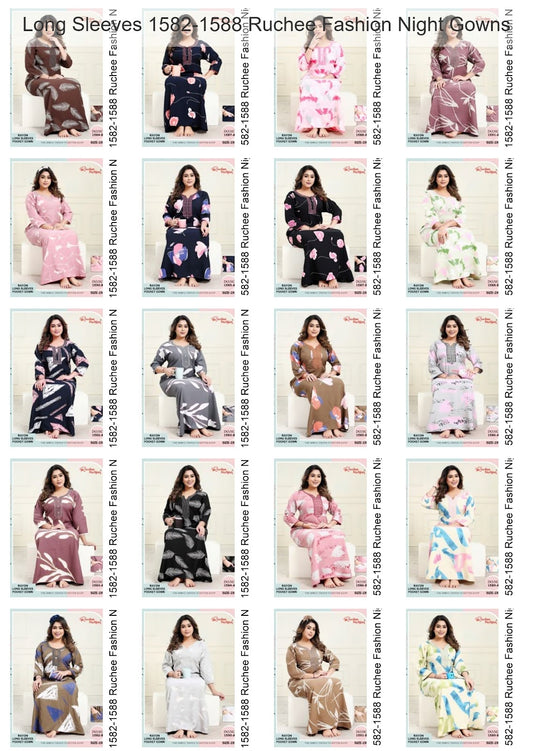 Long Sleeves 1582-1588 Ruchee Fashion Rayon Night Gowns Wholesaler Gujarat