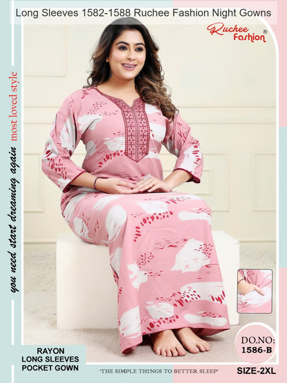 Long Sleeves 1582-1588 Ruchee Fashion Rayon Night Gowns Wholesaler Gujarat