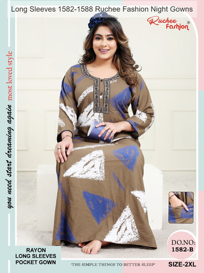 Long Sleeves 1582-1588 Ruchee Fashion Rayon Night Gowns Wholesaler Gujarat