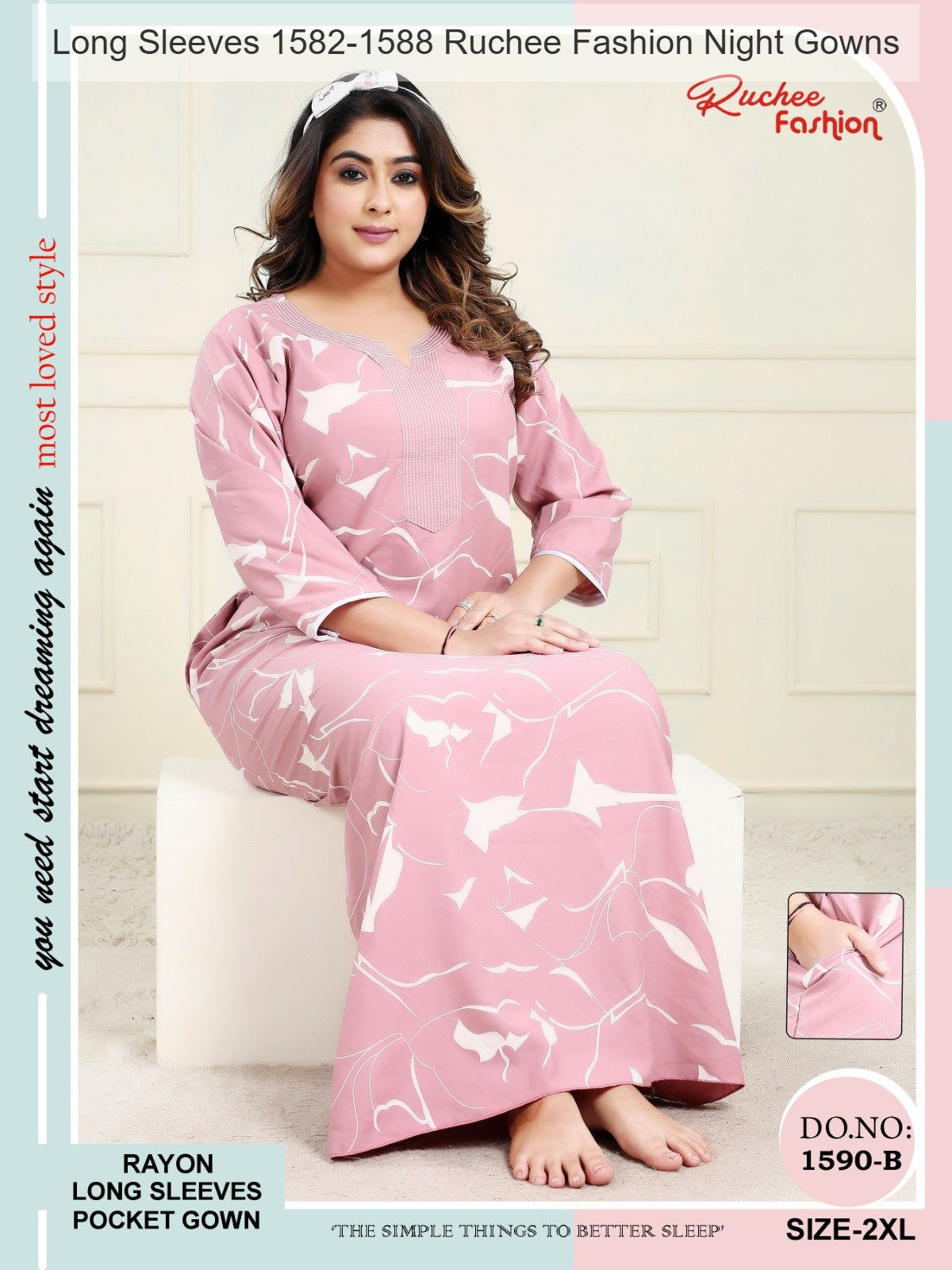 Long Sleeves 1582-1588 Ruchee Fashion Rayon Night Gowns Wholesaler Gujarat