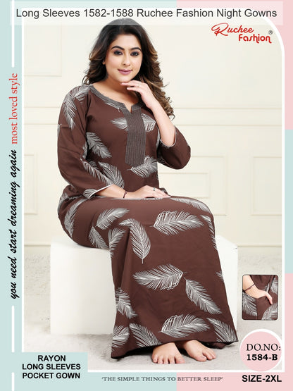 Long Sleeves 1582-1588 Ruchee Fashion Rayon Night Gowns Wholesaler Gujarat