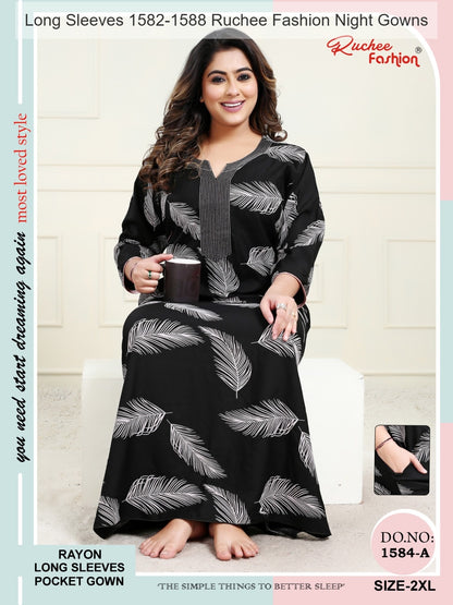 Long Sleeves 1582-1588 Ruchee Fashion Rayon Night Gowns Wholesaler Gujarat