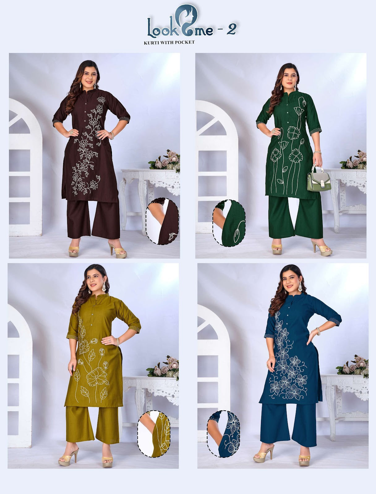 Look Me 2 Mlm Kalash Lifestyle Vertican Kurti Plazzo Set Wholesaler