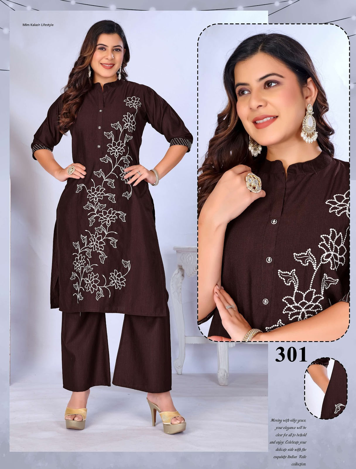 Look Me 2 Mlm Kalash Lifestyle Vertican Kurti Plazzo Set Wholesaler