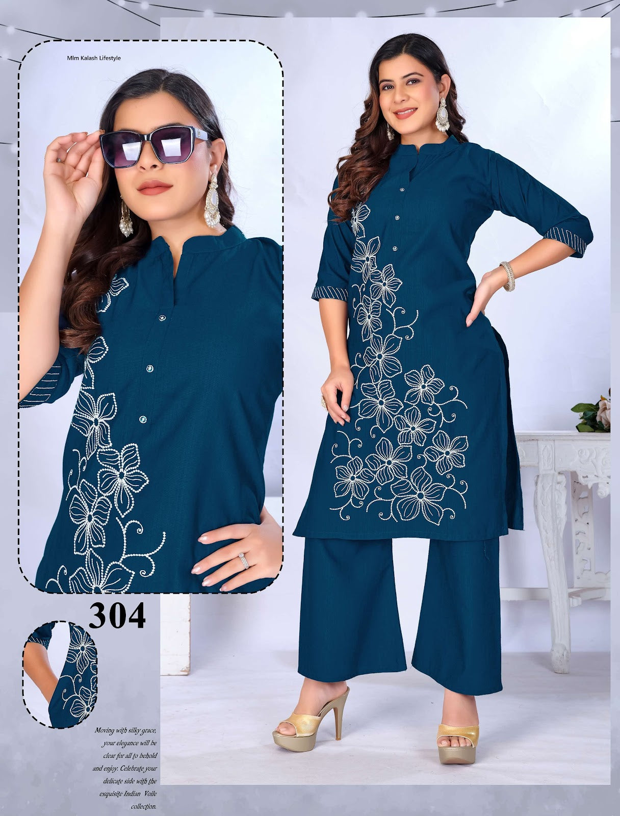 Look Me 2 Mlm Kalash Lifestyle Vertican Kurti Plazzo Set Wholesaler