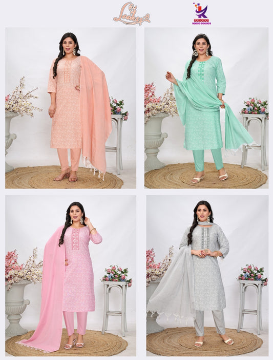 Lookss 8 Mlm Kalash Lifestyle Slub Readymade Cotton Pant Suits Manufacturer Ahmedabad