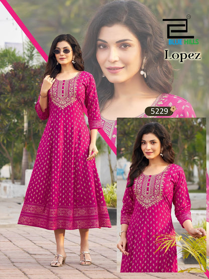 Lopez Blue Hills Rayon 14Kg Anarkali Kurtis Wholesale