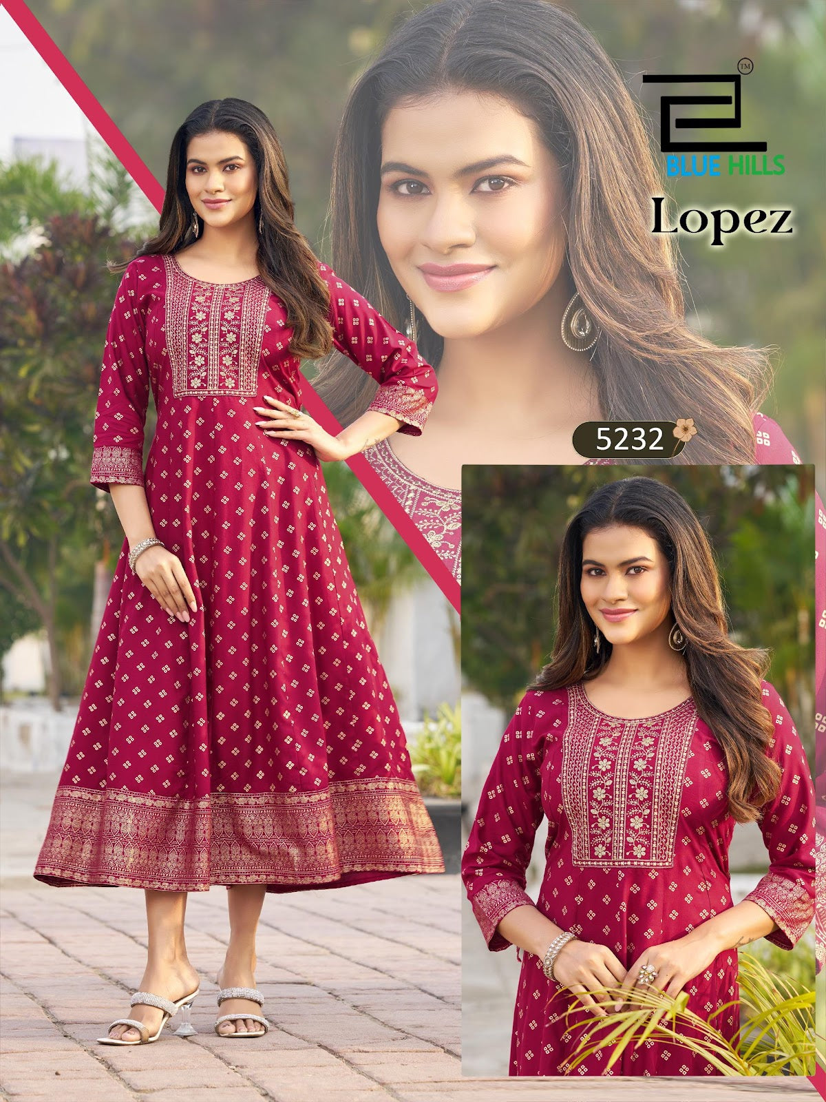 Lopez Blue Hills Rayon 14Kg Anarkali Kurtis Wholesale