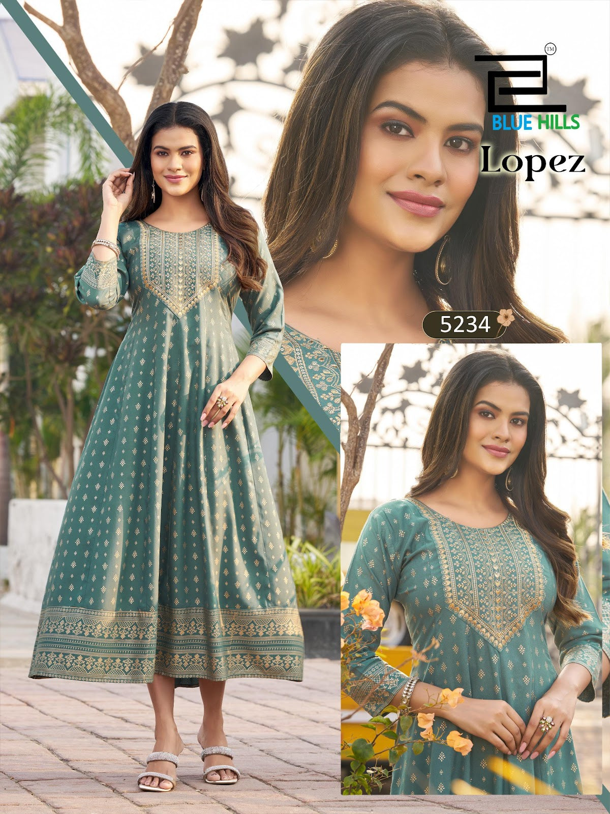 Lopez Blue Hills Rayon 14Kg Anarkali Kurtis Wholesale