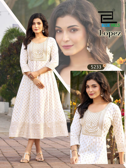 Lopez Blue Hills Rayon 14Kg Anarkali Kurtis Wholesale