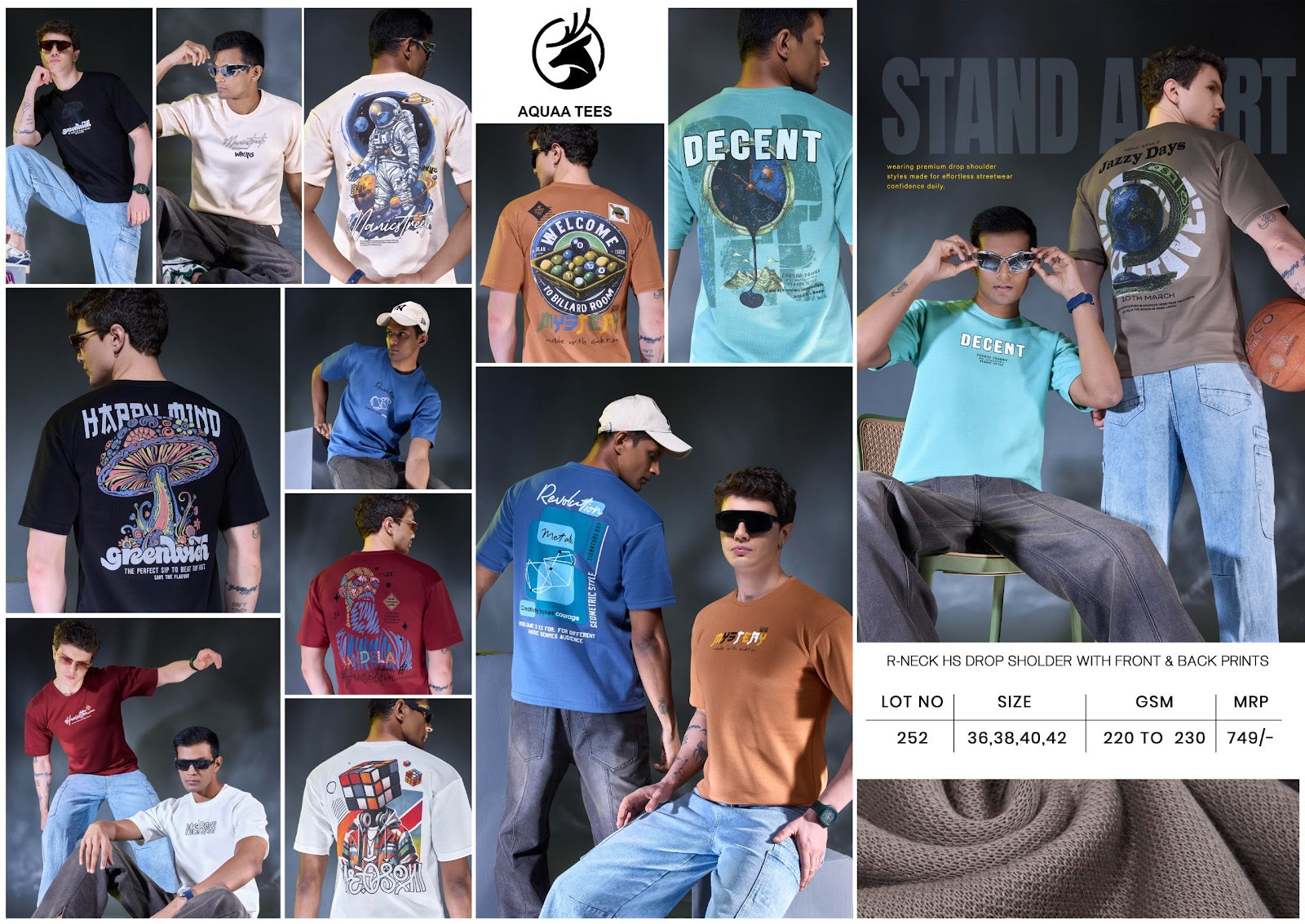 Lot 252 Down Shoulder Aquaa Tees Imported Mens Tshirts Manufacturer Ahmedabad