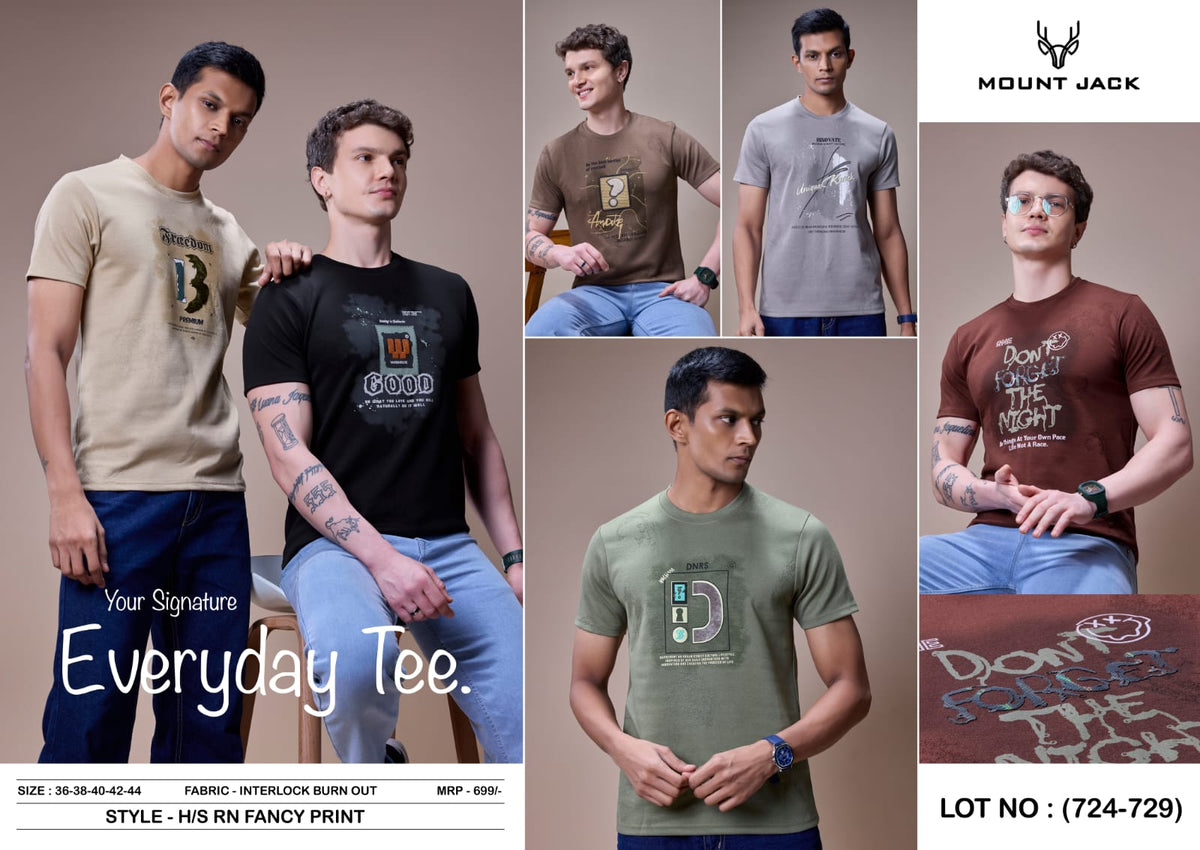 Lot 724-729 Burn Out Mount Jack Interlock Mens Tshirts Manufacturer Gujarat