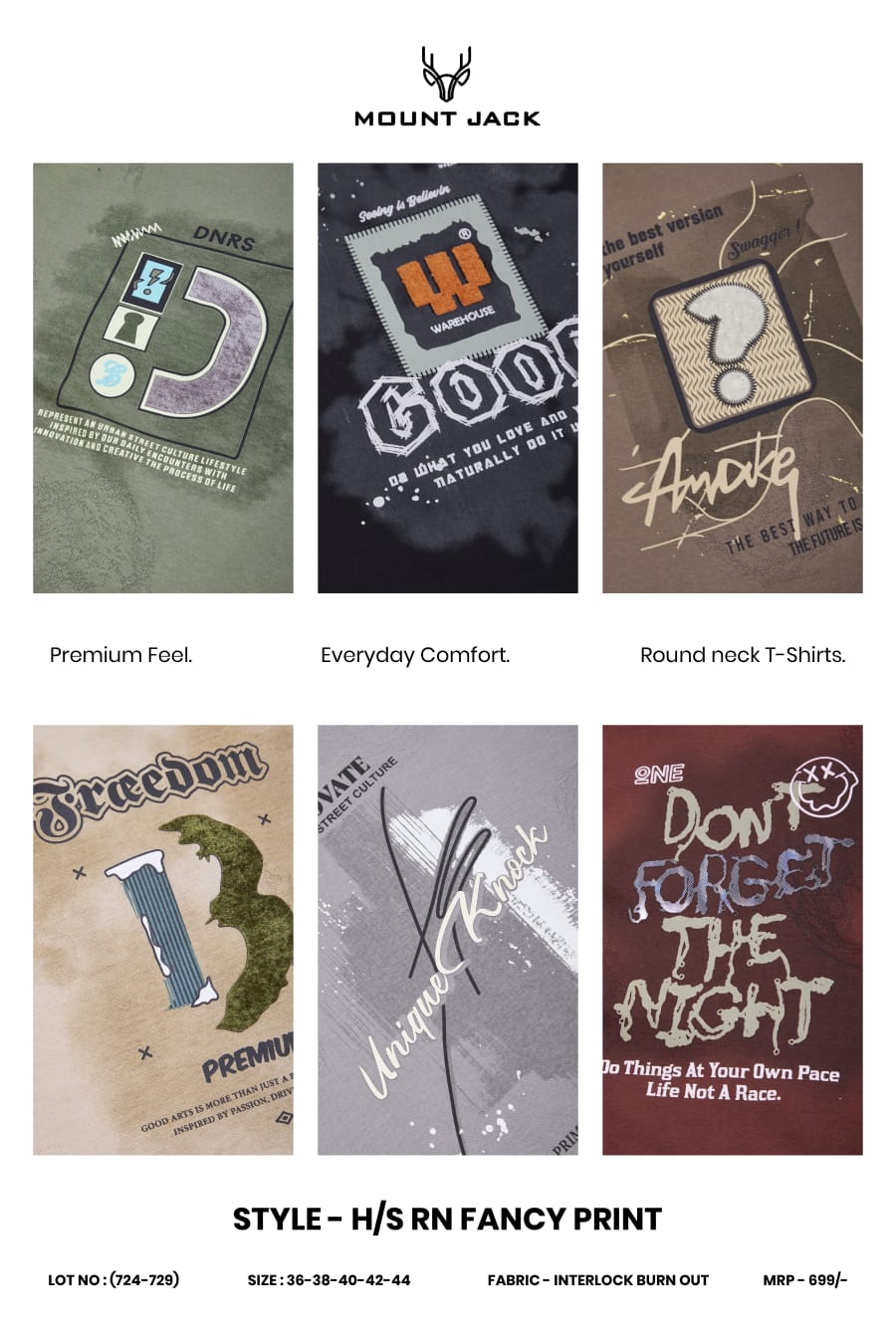 Lot 724-729 Burn Out Mount Jack Interlock Mens Tshirts Manufacturer Gujarat