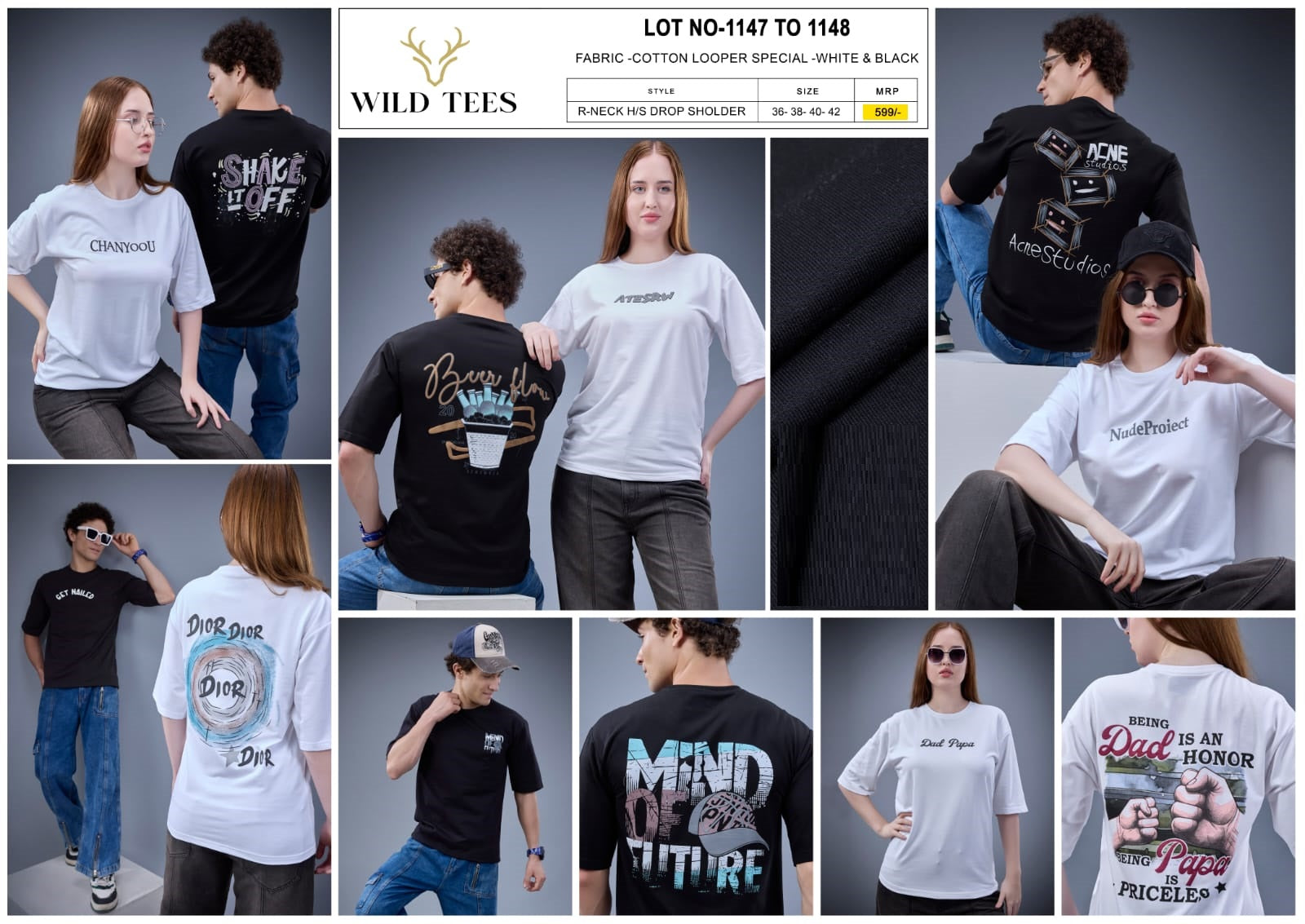 Lot No 1147 To 1148 Wild Tees Cotton Looper Unisex Tshirt Wholesaler Ahmedabad
