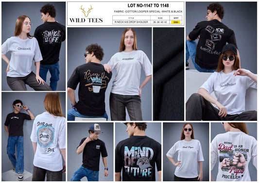 Lot No 1147 To 1148 Wild Tees Cotton Looper Unisex Tshirt Wholesaler Ahmedabad