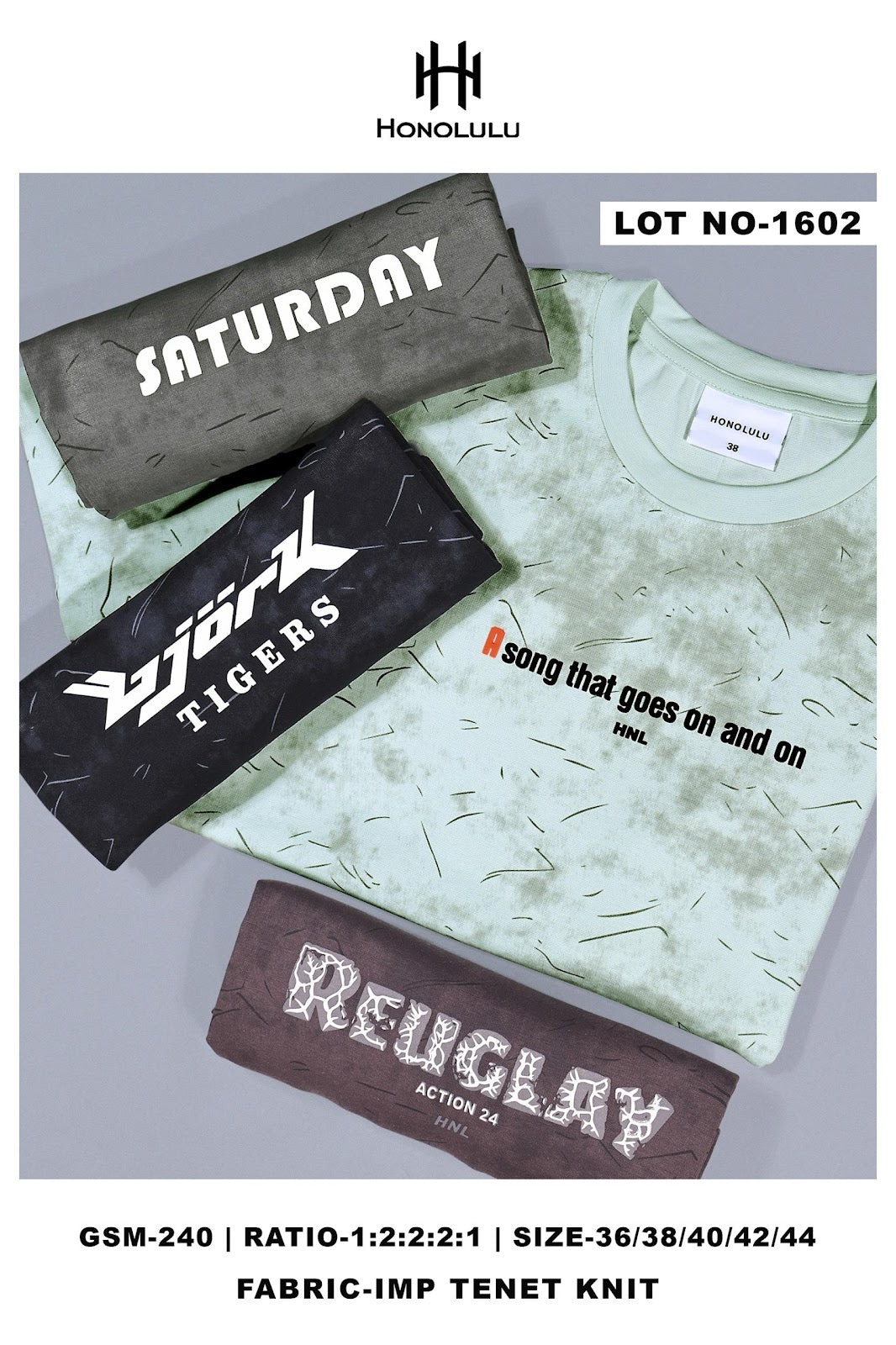 Lot No 1602 Honolulu Imported Mens Tshirts Exporter Gujarat