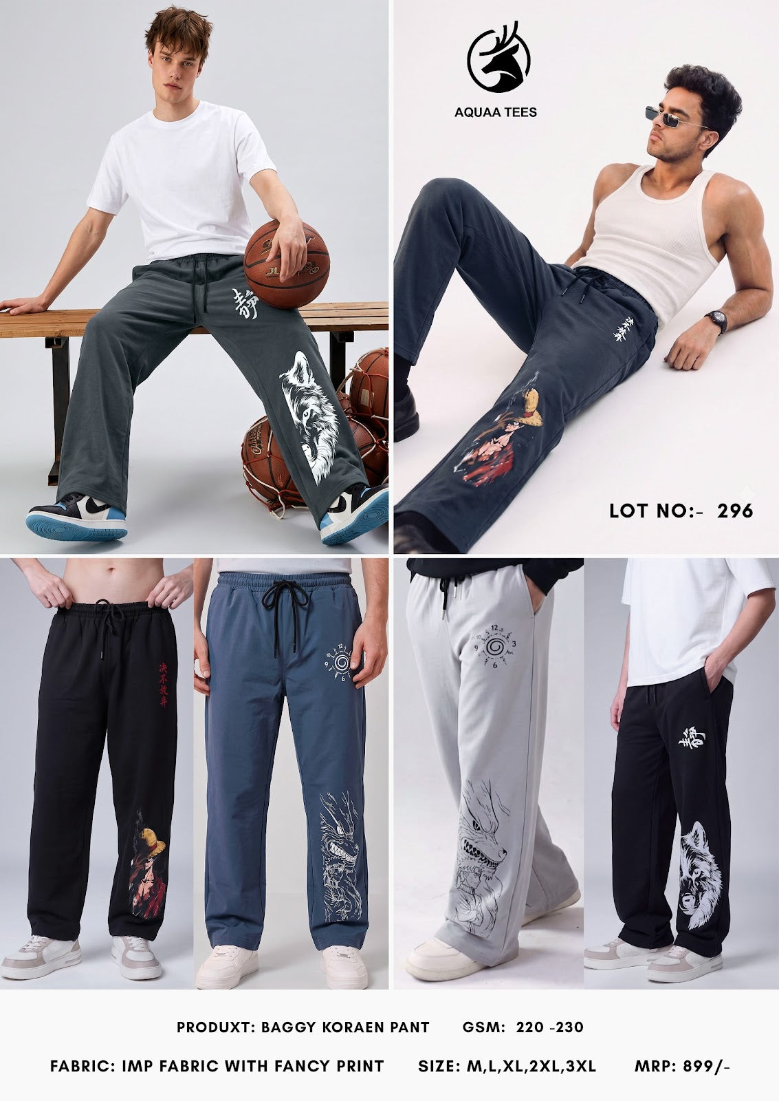 Lot No 296 Korean Baggy Aquaa Tees Imported Mens Track Pants Supplier Ahmedabad