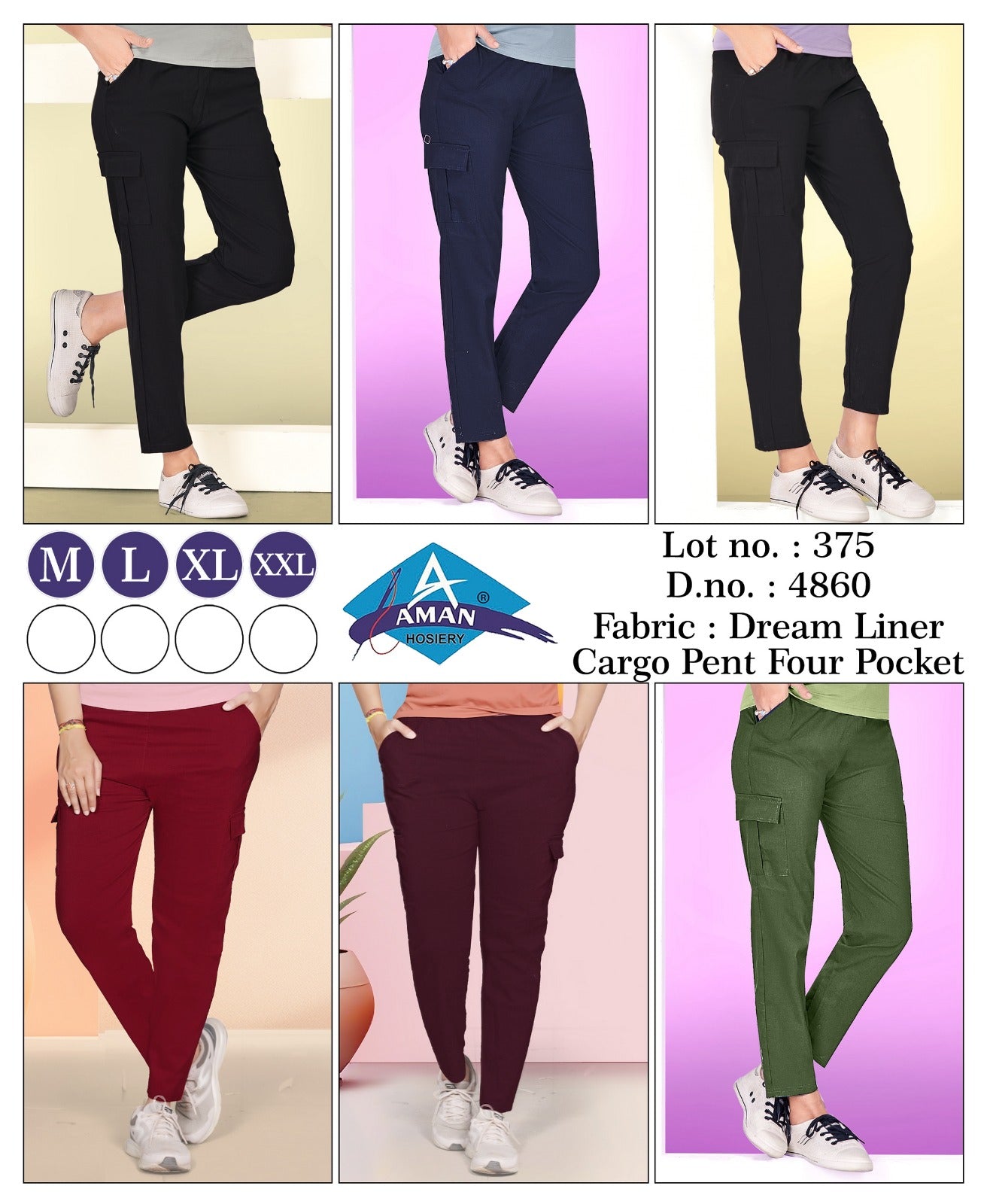Lot No 375 Aman Hosiery Hanso Women Cargo Pants Wholesale Price