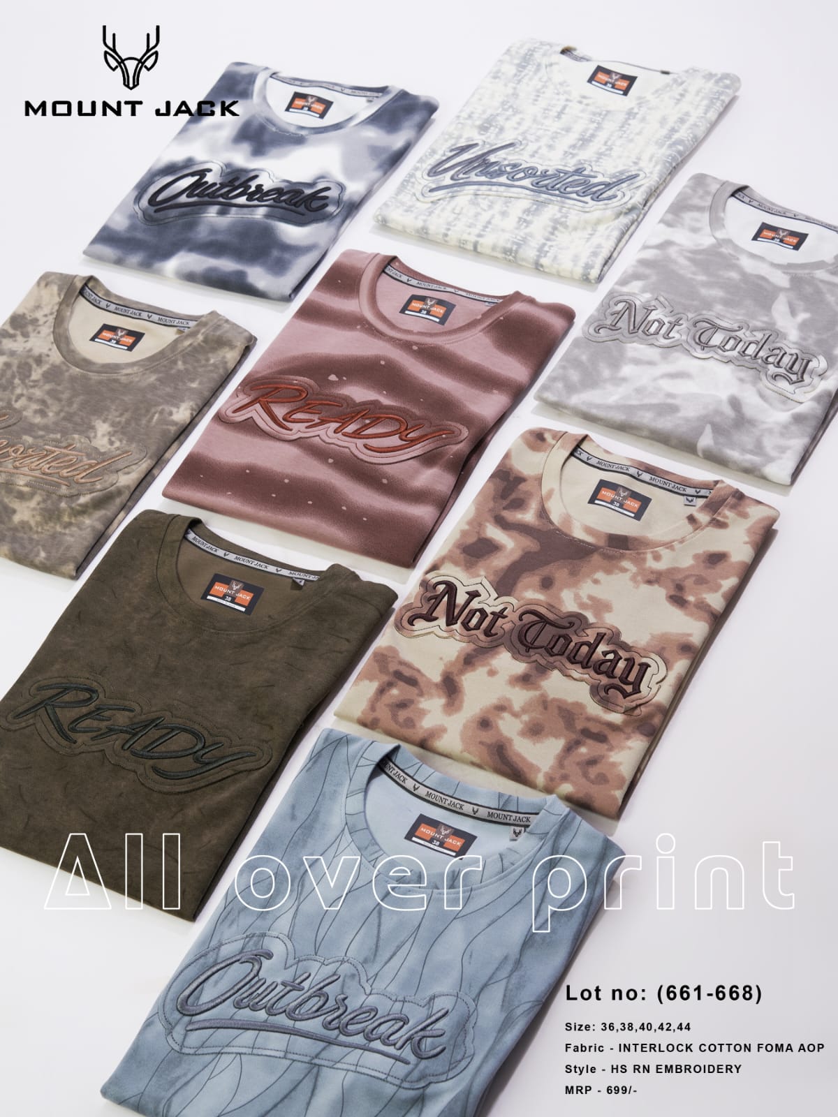 Lot No 661-668 Foma Aop Mount Jack Imported Mens Tshirts Wholesaler Gujarat