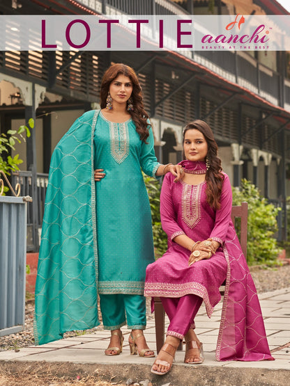 Lottie Aanchi Silk Readymade Pant Style Suits Exporter