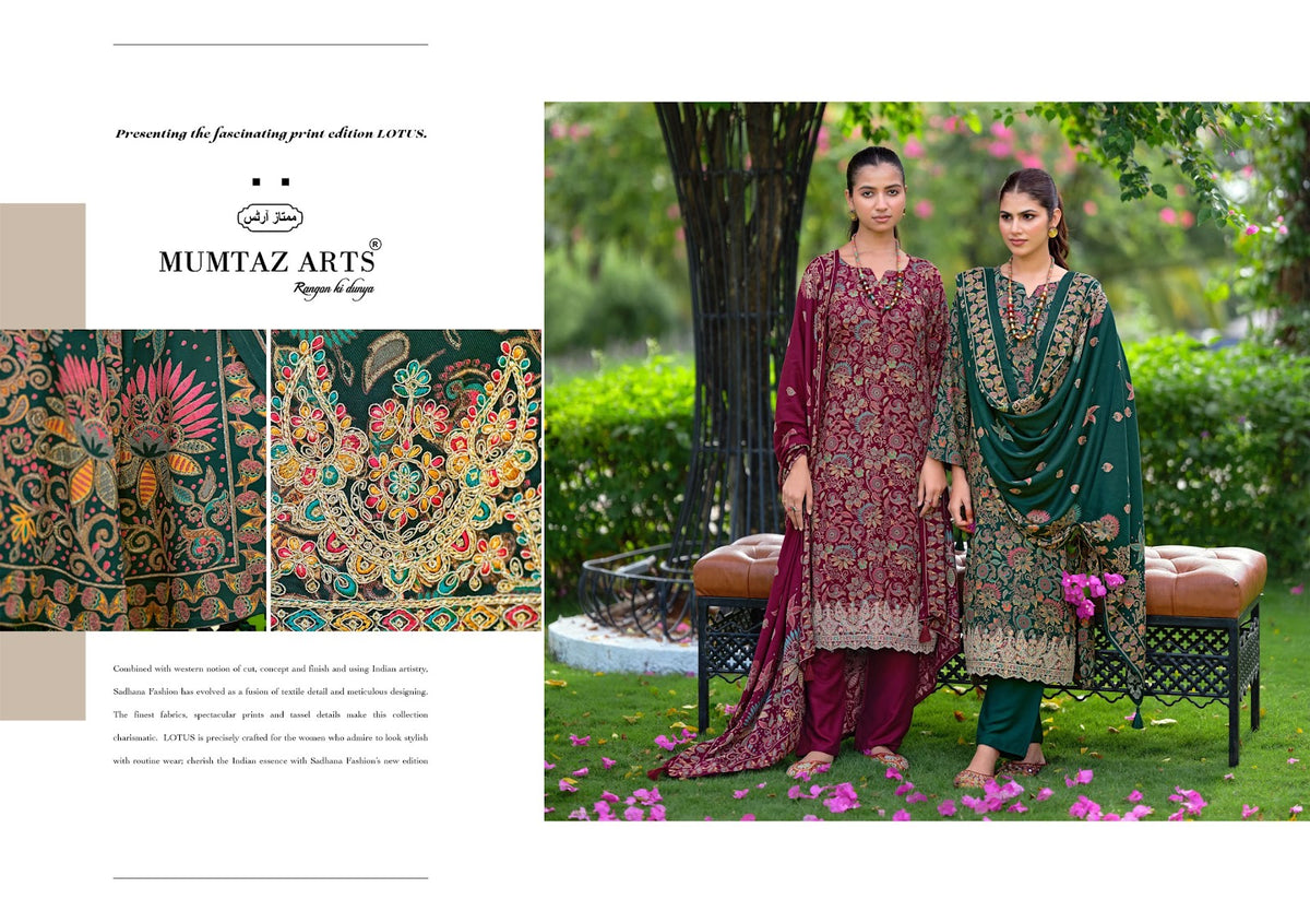 Lotus Mumtaz Arts Viscose Pashmina Suits Wholesale Rate