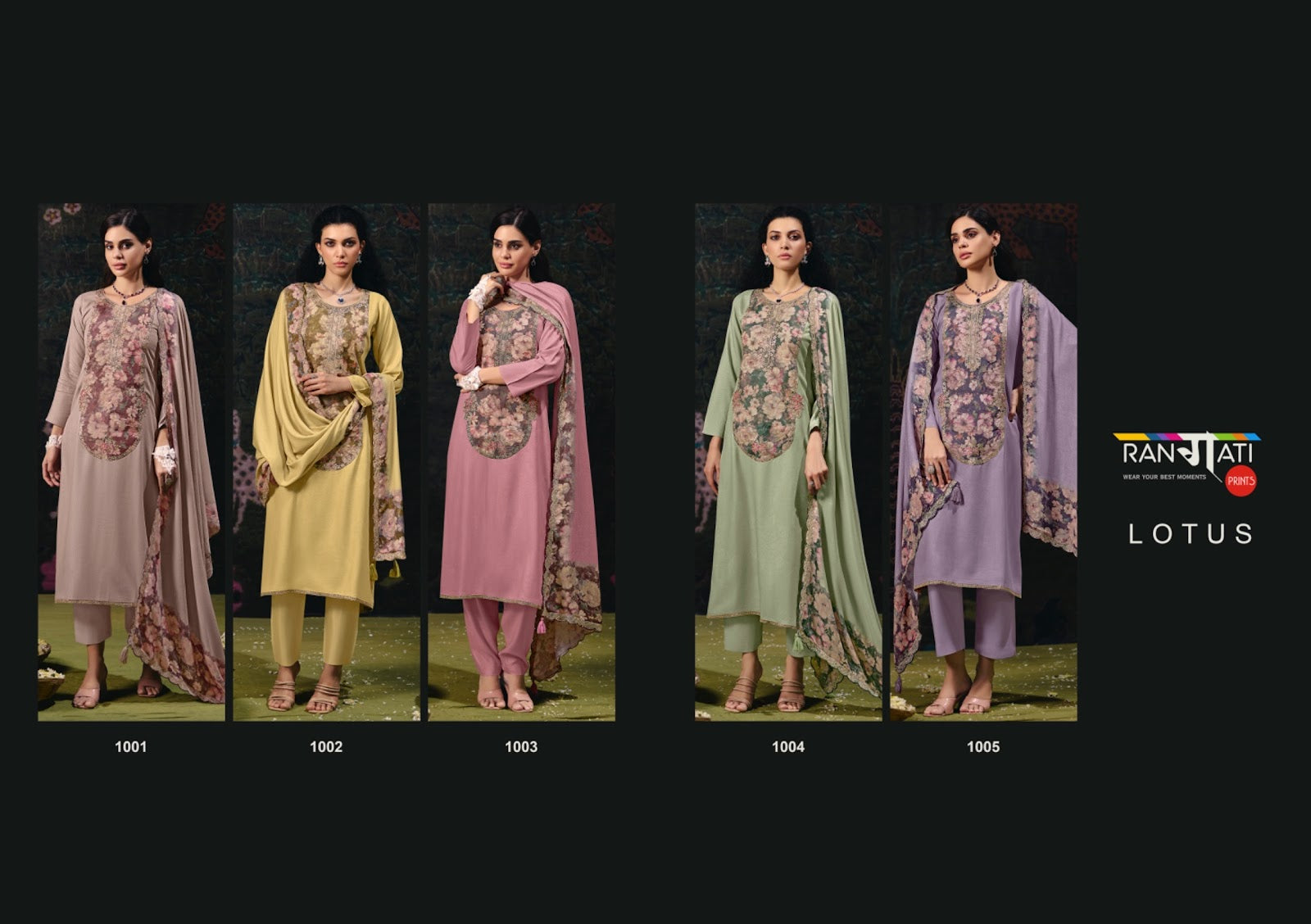 Lotus Rangati Prints Organza Pashmina Suits Wholesale Price