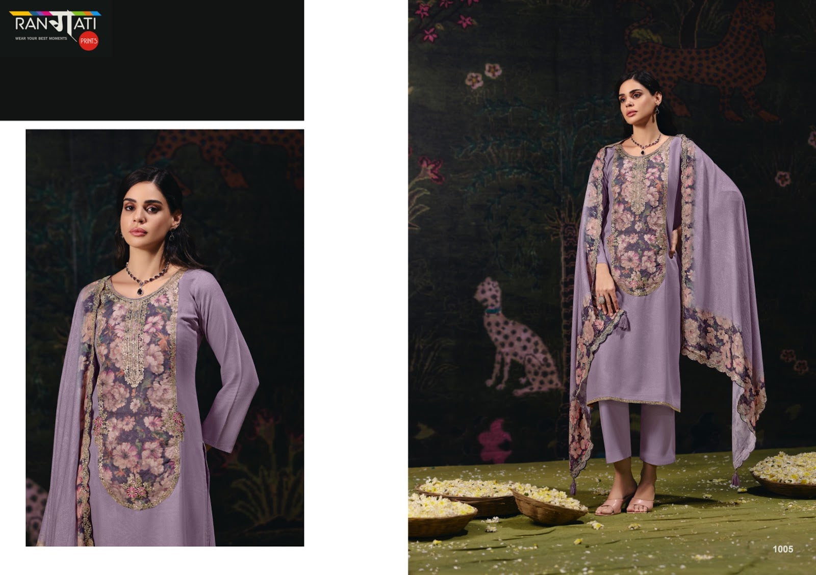 Lotus Rangati Prints Organza Pashmina Suits Wholesale Price