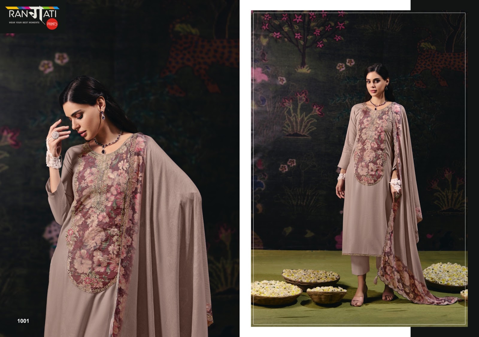 Lotus Rangati Prints Organza Pashmina Suits Wholesale Price