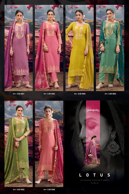 Lotus Rangoon Muslin Jacquard Readymade Pant Style Suits Exporter Gujarat