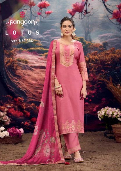 Lotus Rangoon Muslin Jacquard Readymade Pant Style Suits Exporter Gujarat