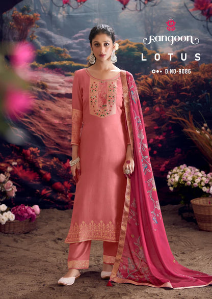 Lotus Rangoon Muslin Jacquard Readymade Pant Style Suits Exporter Gujarat