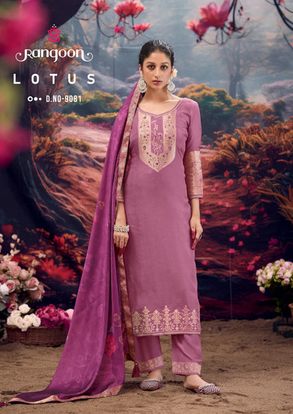 Lotus Rangoon Muslin Jacquard Readymade Pant Style Suits Exporter Gujarat