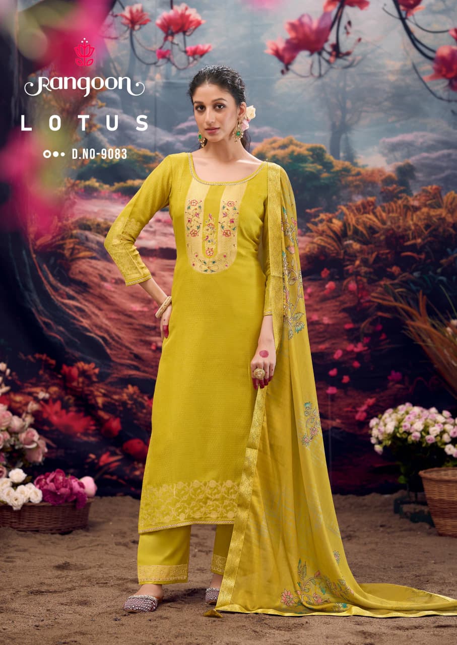 Lotus Rangoon Muslin Jacquard Readymade Pant Style Suits Exporter Gujarat