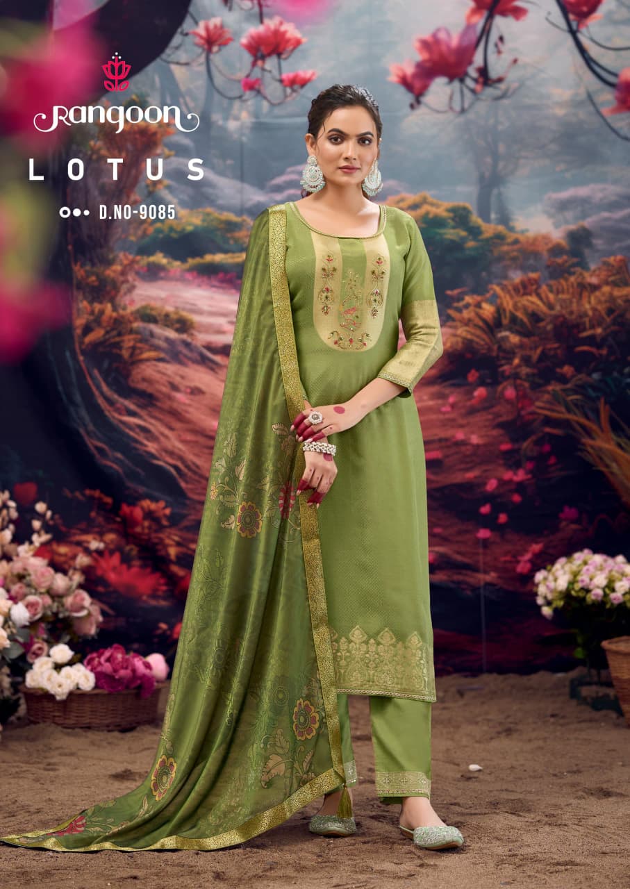 Lotus Rangoon Muslin Jacquard Readymade Pant Style Suits Exporter Gujarat