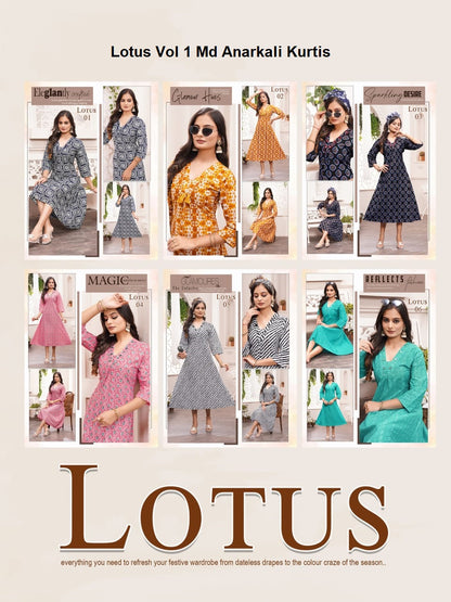 Lotus Vol 1 Md Mal Cotton Anarkali Kurtis Wholesale Rate
