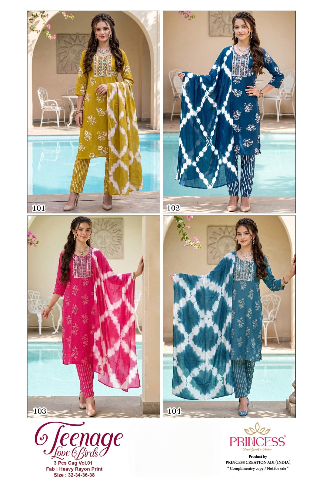 Love Birds Vol 1 Princess Creation Rayon Girls Readymade Pant Suits Supplier India