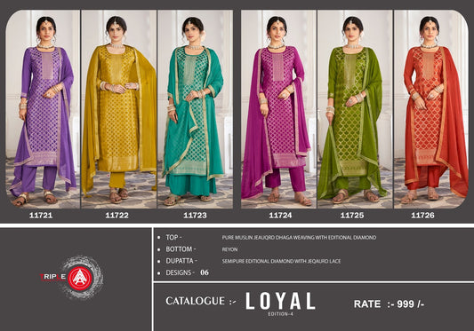 Loyal Edition 4 Triple Aaa Muslin Jacquard Plazzo Style Suits Exporter India