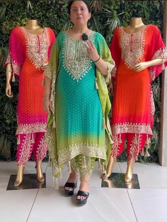 Lp-1046 Stlak Chinon Kaftan Dhoti Set Wholesaler Gujarat