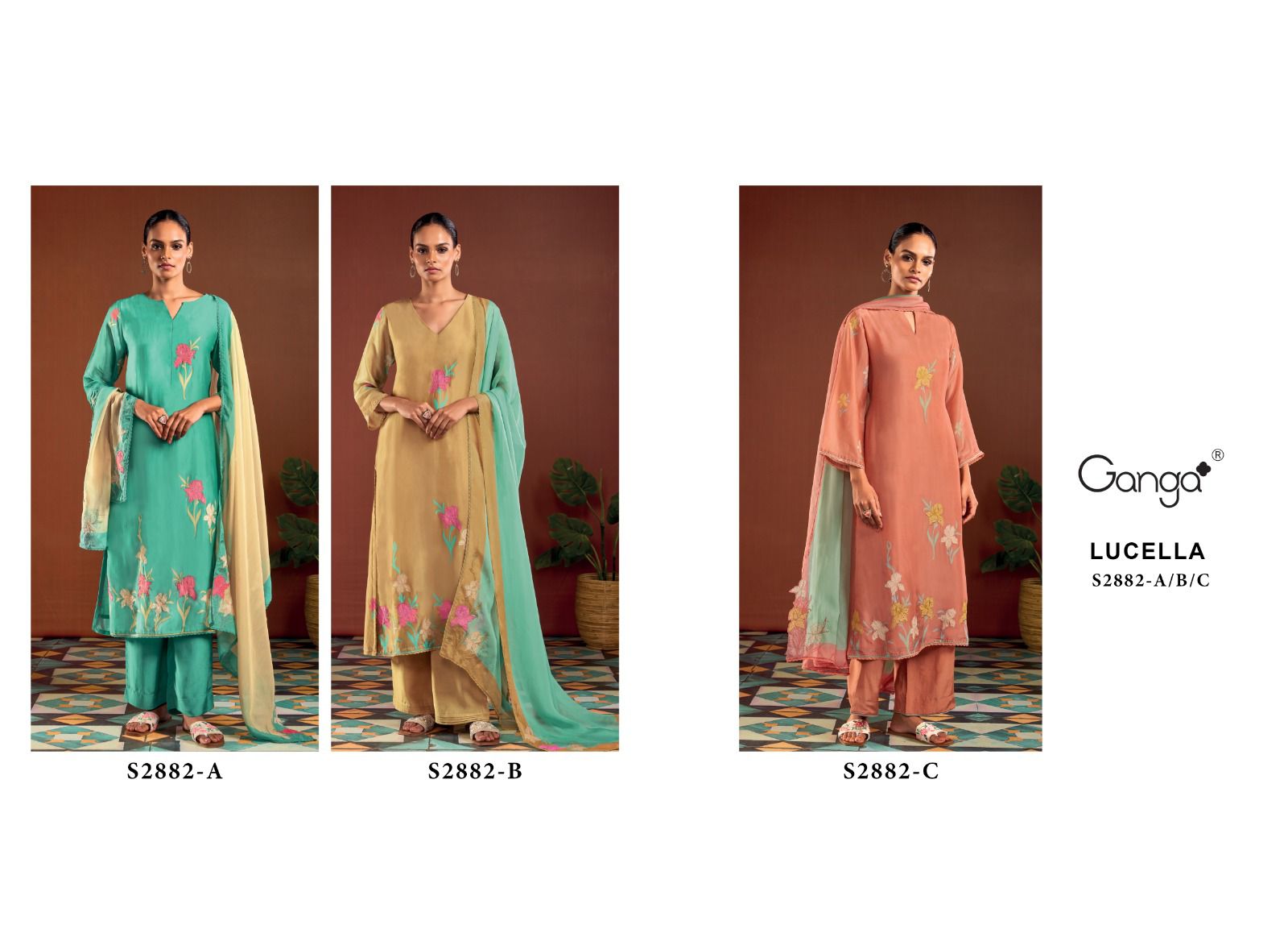 Lucella S2882 Ganga Bemberg Silk Plazzo Style Suits Supplier Ahmedabad
